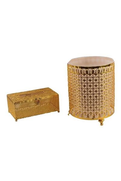 rexa Gold-Plated Tissue Box with Trash Can – 26x20 cm – Elegant Dual-Purpose Set