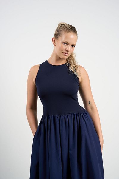 HANIQA Rochie de damă din bumbac pieptănat cu buzunare Princess Cut - 36-50 |   1027