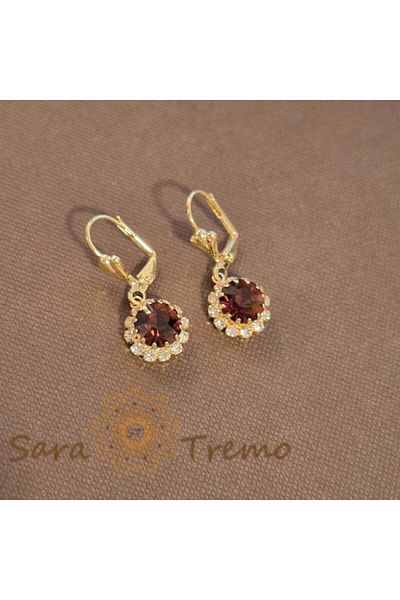 saratremo 18K Gold Plated Earrings with Purple and White Zirconia Crystals in Chrysanthemum Shape