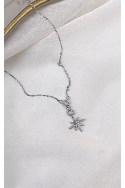 Sacha Accessories Silver Steel Necklace with North Star Figure