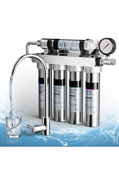 Koopsio U1 Water Filter, 5-Stage Ultrafiltration, Stainless Steel Housing, Self-Cleaning, Pressure Gauge, Extra Warranty