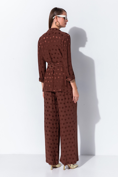 Miss Lilium Puantiye Desenli Kendinden Kemerli Pantolon Ceket Takımı