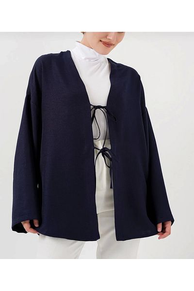 DEFNECE BUTİK Linen Kimono - Navy Blue