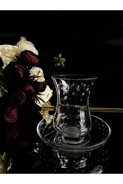 DECOSTYLE Pasabahce Ajda Dot Decor Hand Dekor Cold Cutting 12 Piece Tea Set 155 Cc
