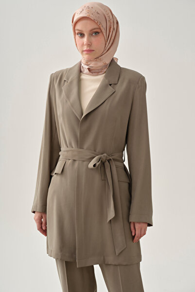 Tuğba Kuşaklı Blazer Ceket - Vizon