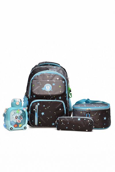ELATAE Children's 4-Piece School Set Primary School Bag & Thermal Lunch Box & Pen Holder & Water Bottle 1390