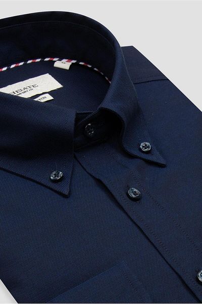 Abbate Matteo Royal Oxford Cotton Comfort Fit Navy Button-Down Collar Men's Solid Shirt