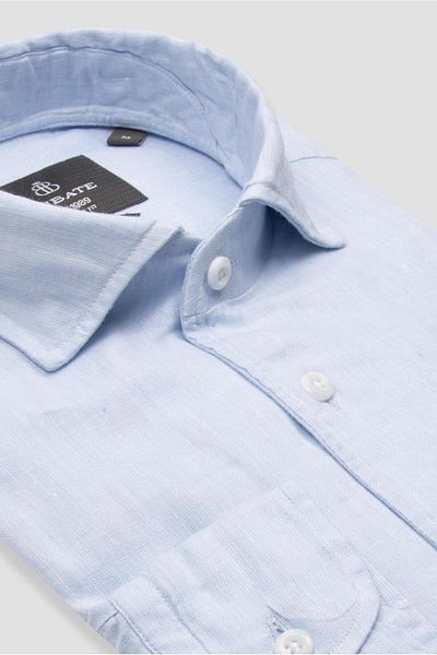 Abbate Bella Linen Linen Comfort Fit Light Blue Mostra Collar Men's Plain Shirt