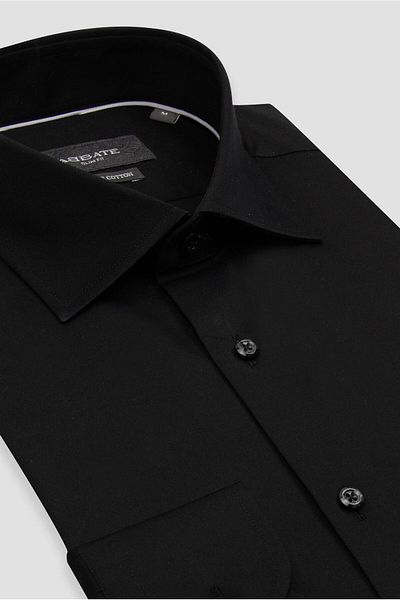 Abbate Donatello Satin Cotton Slim Fit Black Classic Collar Men's Plain Shirt