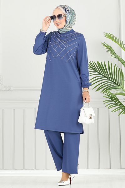 ModaMerve Stylish Suit with Stone Detail 430Dvl897-M Indigo