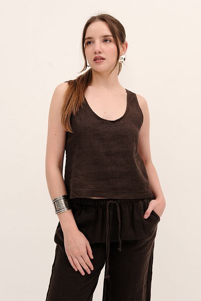 Addax U Neck Linen Tank Top A17386