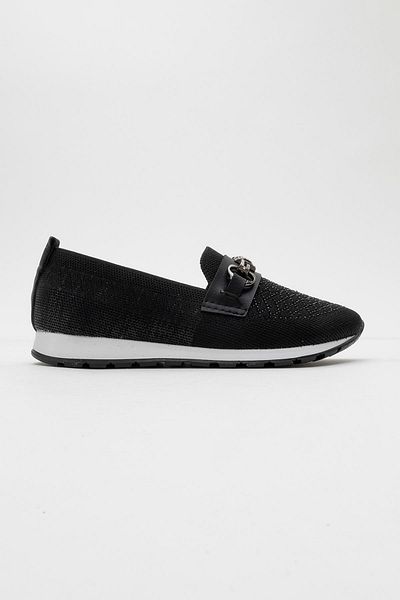 CCWAY AYAKKABI Women's Stone Buckle Knitwear Casual Shoes Black