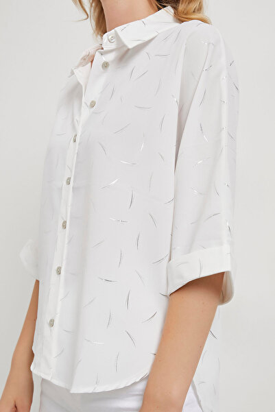 Arma Life Women's Foil Print Half Sleeve Satin White Shirt