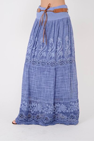 Park Moda Sn722 Belt Detail Cotton Skirt