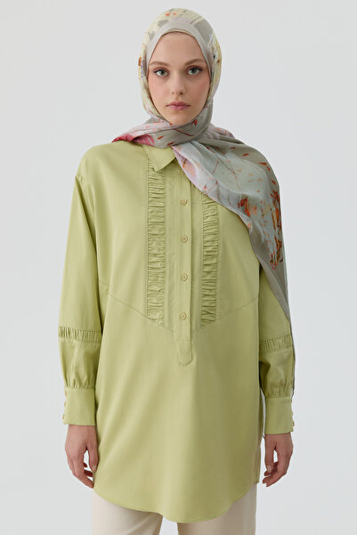 Tuğba Büzgü Kesik Detaylı Tunik - Fıstık Yeşili