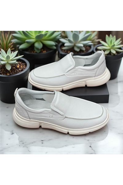 erenimstore Genuine Luxury Leather Orthopedic Strapless White Men's Shoes