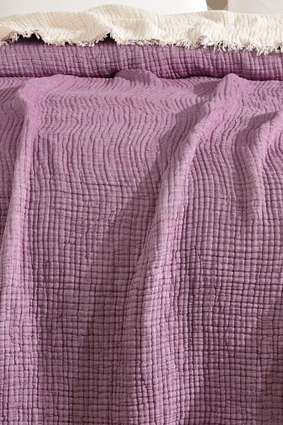 VAROL Single 5 Layer 100% Cotton Muslin Bedspread - Purple