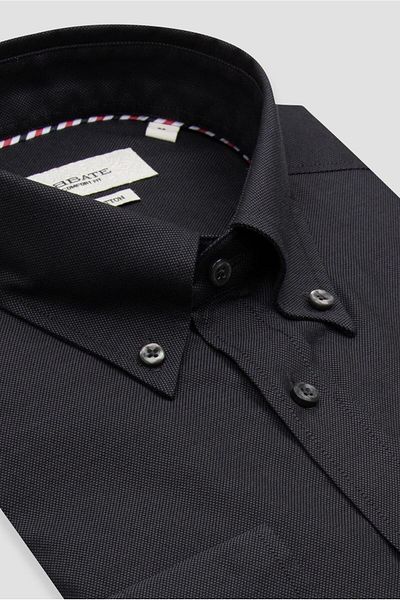 Abbate Matteo Royal Oxford Cotton Comfort Fit Black Button-Down Collar Men's Solid Shirt