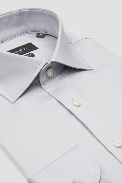 Abbate Donatello Satin Cotton Slim Fit Light Gray Classic Collar Men's Solid Shirt