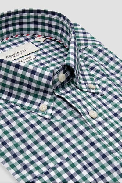 Abbate Dante Poplin Cotton Comfort Fit Green Button Collar Men's Checkered Shirt