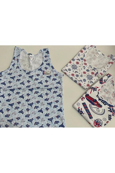 ÇEÇEN HOME (3 Pieces) Boys' Mixed Pattern Crew Neck Singlet
