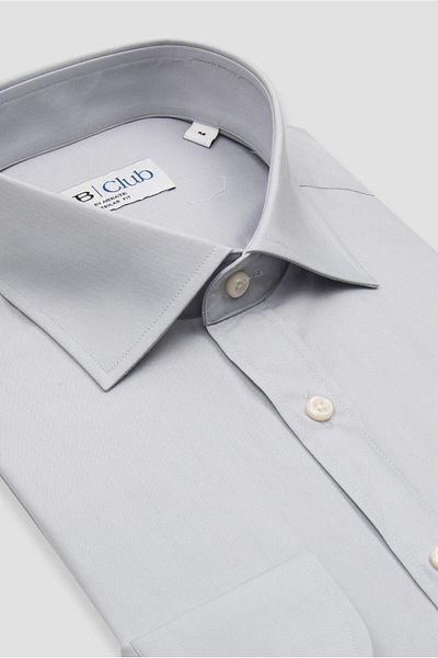 Abbate Bb Club Lima Poplin Cotton Polyester Regular Fit Light Gray Classic Collar Men's Solid Shirt