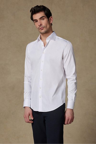 Abbate Donatello Non Iron Twill Cotton Slim Fit White Classic Collar Men's Solid Shirt