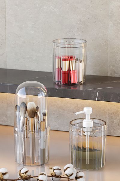Pufwin Home Triple Xl Διανομέας υγρού σαπουνιού μπάνιου Βούρτσα Βαμβακερή Σετ Πάγκος Διαφανές