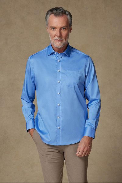 Abbate Leonardo Satin Cotton Comfort Fit Dark Blue Classic Collar Men's Plain Shirt