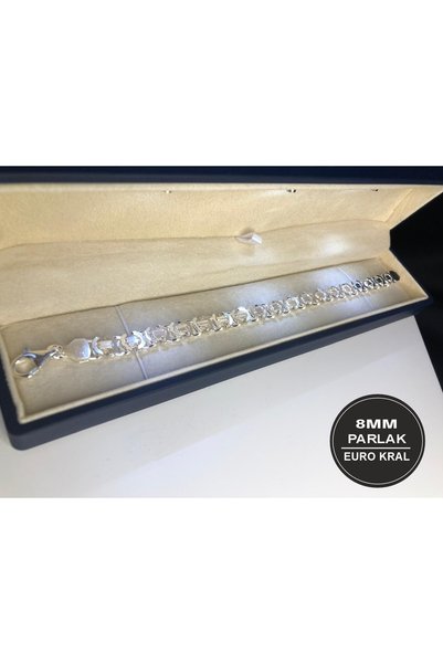 GWOMA Erkek Gümüş Bileklik - 8mm Euro Kral Model 925 Ayar Gümüş Erkek Bilekli...