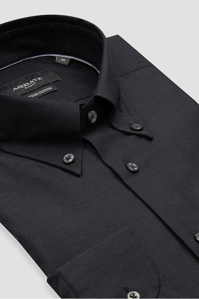 Abbate Carlo Royal Oxford Cotton Slim Fit Black Button-Down Collar Men's Solid Shirt