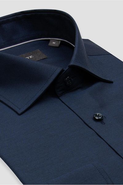 Abbate Fabio Non Iron Twill Cotton Comfort Fit Navy Blue Classic Collar Men's Plain Shirt