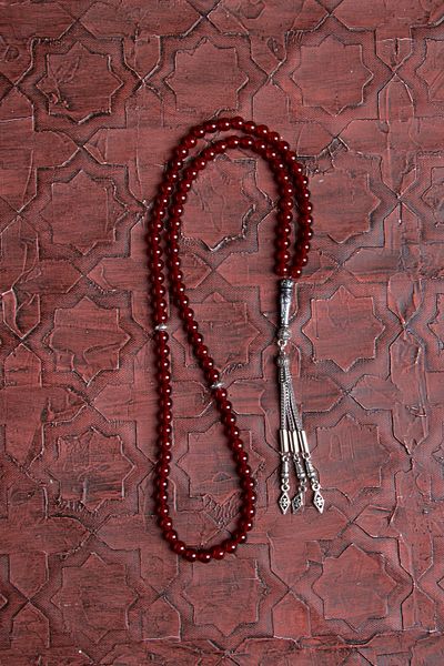 Saff Doğal Taş Certified Red Agate Prayer Beads Metal Tassel Imameli Prayer Beads