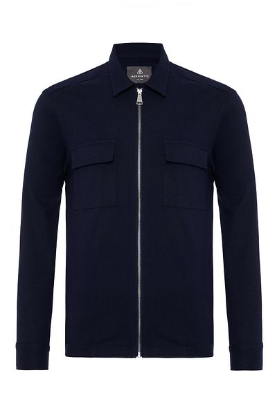 Abbate Verso Twill Overshirt Polyviscose Blended Oversize Fit Navy Blue Classic Collar Men's Striped Shirt
