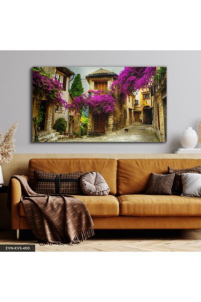 Evinemoda Stone Street One Piece Canvas Painted with Begonias - Canvas Painting