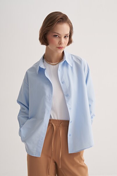 EBU Prive Γυναικείο πουκάμισο Poplin Basic Μπλε