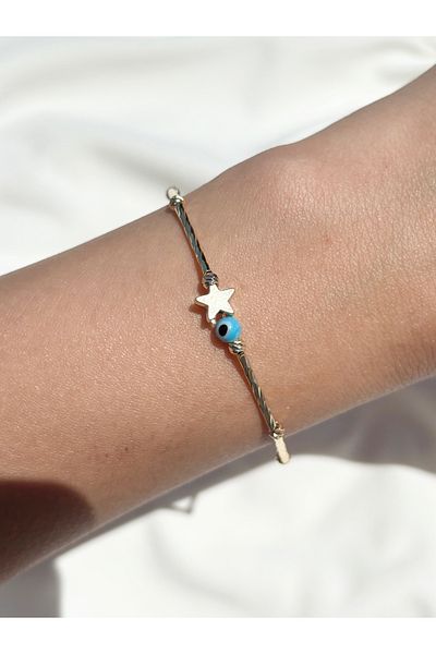 Eylülün Takısı Women's Gold Color Evil Eye Beaded Star Bracelet
