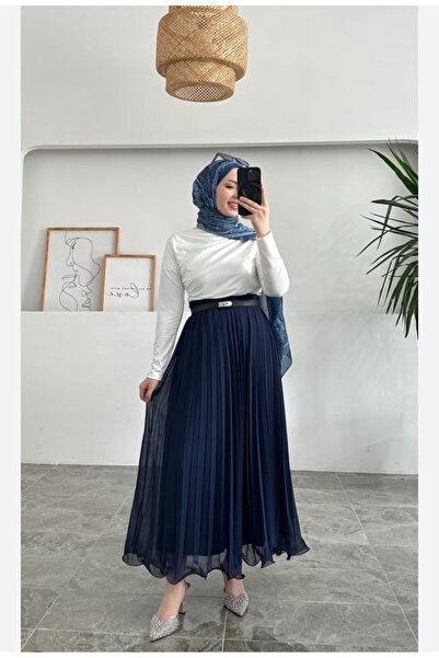 GÜLSEVEN تنورة من الشيفون المطوي