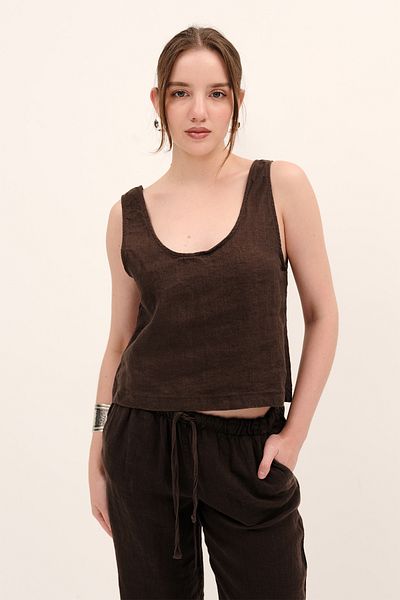 Addax U Neck Linen Tank Top A17386