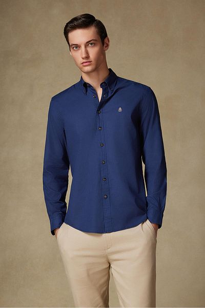 Abbate Mario Poplin Cotton Comfort Fit Navy Button-Down Collar Men's Plain Shirt
