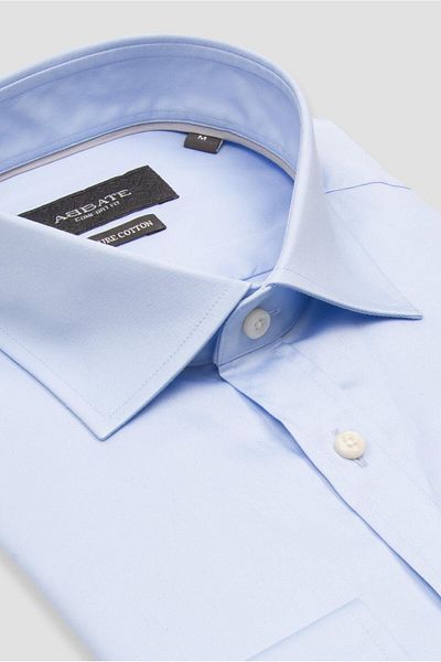Abbate Leonardo Satin Cotton Comfort Fit Light Blue Classic Collar Men's Plain Shirt