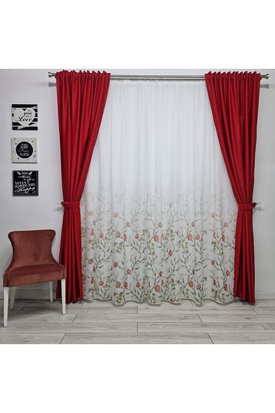 Perdelenoi by Igni Comex Blackout Red Plain Drapery, Set Of 2pcs