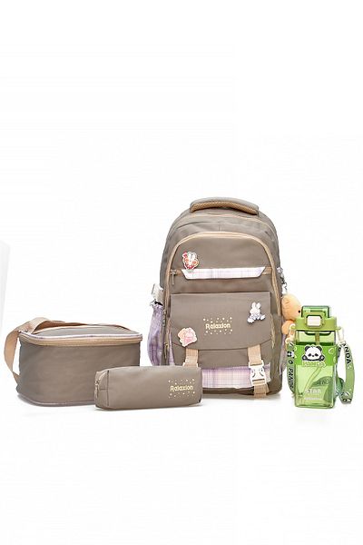 ELATAE Children's 4-Piece School Set Primary School Bag & Thermal Lunch Bag & Pen Holder & Water Bottle 1396