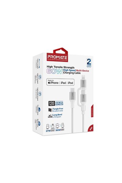 Promate 1.2m 60W High-Speed Charging Cable for All Devices, Apple MFi Certified