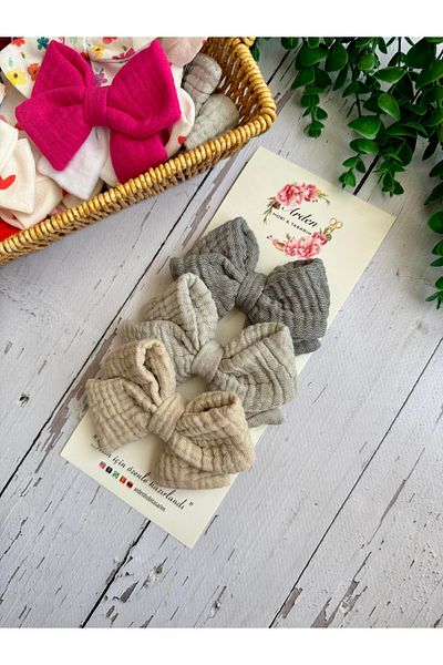 ARDEN HOBİ TASARIM Muslin-Linen 3-Piece Bow Buckle Set