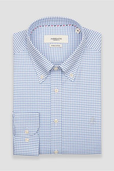 Abbate Matteo Armure Cotton Comfort Fit Dark Blue Button Collar Men's Patterned Shirt