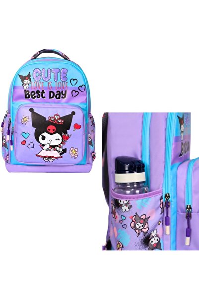 Alfa MEC Kuromi Baskılı Lila, 3’Lü İlkokul Kız Çocuk Beslenmeli Ve Kalemlikli Okul Çantası