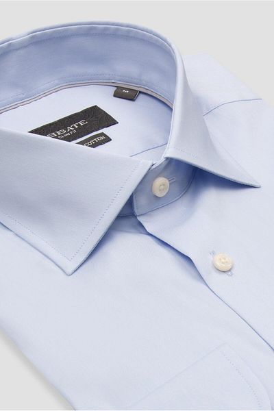 Abbate Enzo Poplin Stretch Cotton Blended Slim Fit Light Blue Classic Collar Men's Solid Shirt