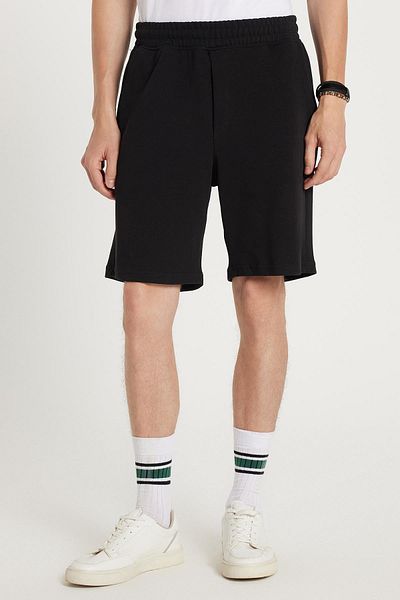 Tudors Men's Regular Fit Classic Cut 3-Pocket Black Shorts with Elastic Waist