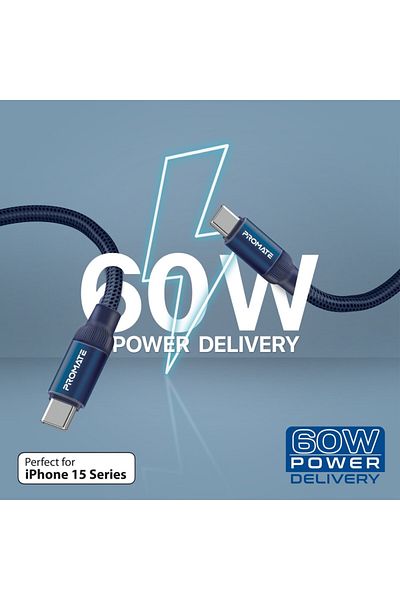 Promate Springy USB-C Magnetic Self-Regulating Cable, Supports 60W Data Transfer and Charging
